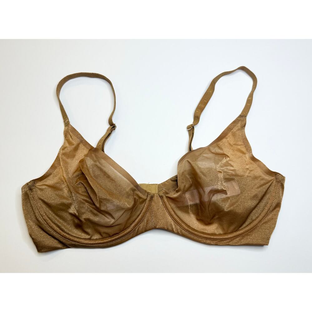 Savage X Fenty Gold Flocked Logo Sheer Unlined Underwire Bra 32B